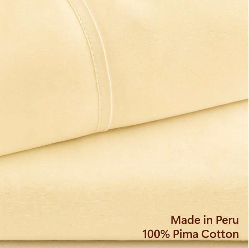 Peru Pima 415 Thread Count Percal Queen Sheet Set - 100% Peruvian Pima Cotton, 4 Piece (Flat, Fitted, 2 Pillowcases) - Cooling, Crisp, Deep Pocket, Hotel Quality Bedding - Ivory - Image 3